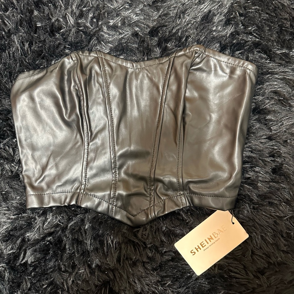 black leather bandeau top